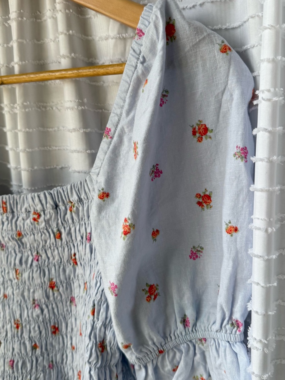 Altar'd State Light Blue Floral Smocked Puff-Sleeve Crop Top - Picture 3 of 7